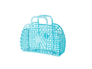 Blue plastic basket beach bag