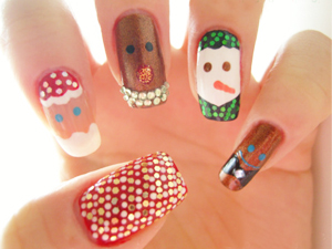 holiday rhinestone reindeer snowman nail art
