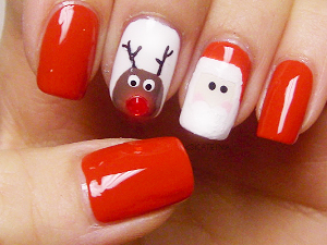 holiday santa rudolph red nail art