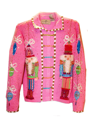 ugly holiday sweater pink nutcracker