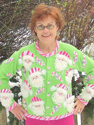 ugly holiday sweater pink green santa