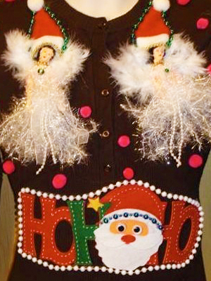 ugly holiday sweaters angle tassels