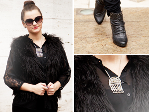 fashion week street style black fur lace