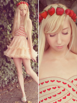 strawberry headpiece and flirty heart dress valentine's day outfit