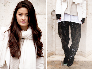 fashion week street style sequin harem pants