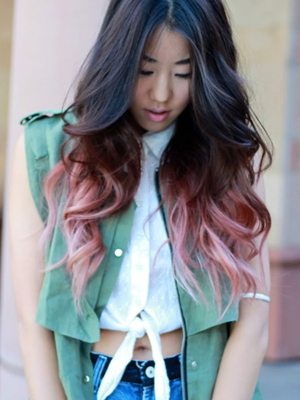 pink dip-dyed hair