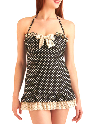 Black and white skirted swimsuit